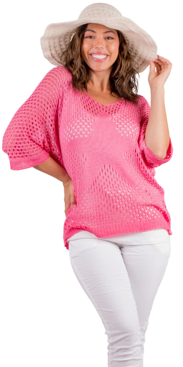 Star Mesh Sweater - Pink