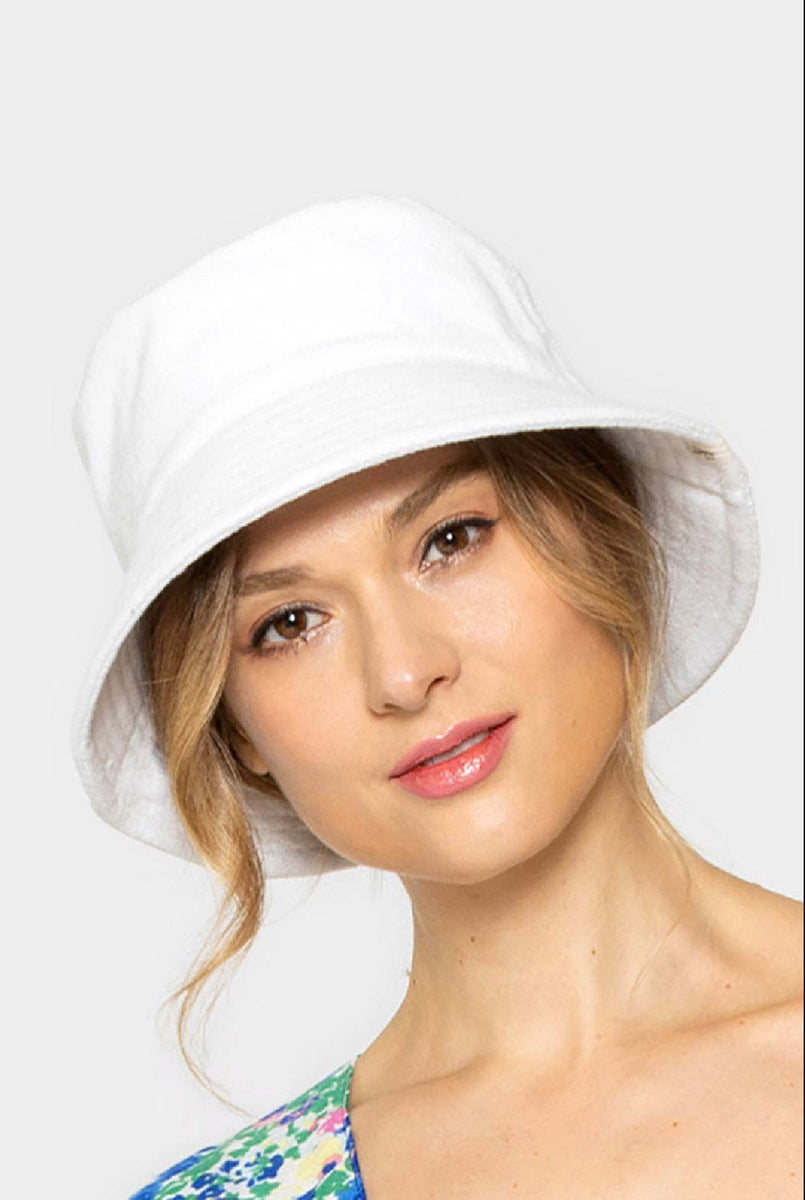 White Terry Cloth Bucket Hat Fashion Gem Apparel