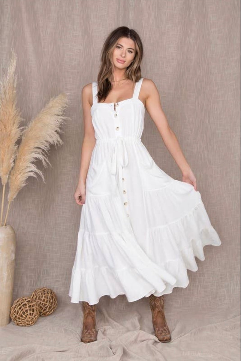 Linen Button Down Tiered Maxi Dress Fashion Gem Apparel