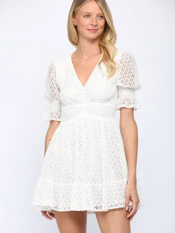 Veronica White Lace Short Sleeve Mini Dress