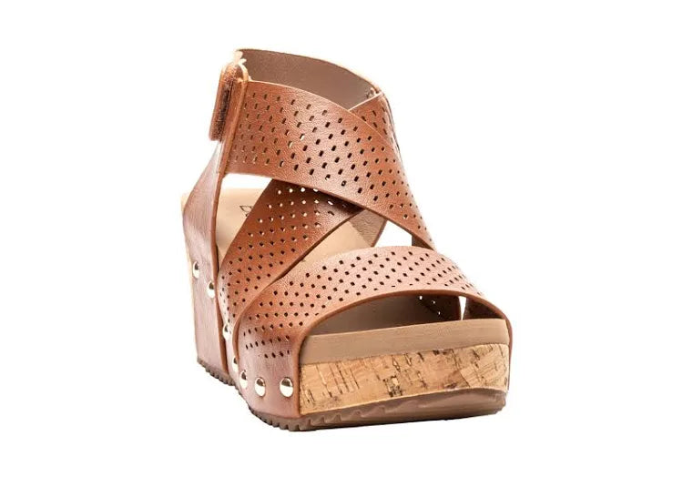 Cognac Wide Strap Wedge Sandal