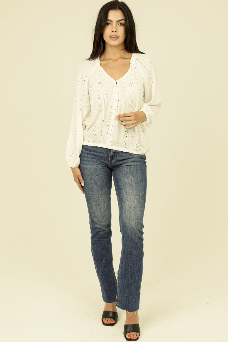 Whispering Wind Eyelet Blouse in Ivory