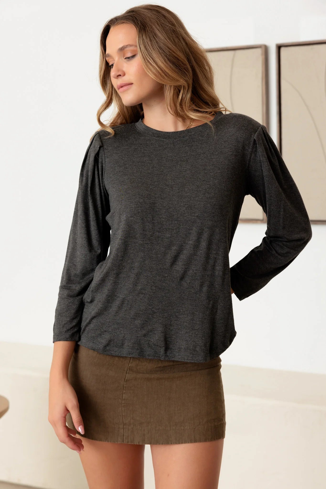 Charlie Charcoal Puff Sleeve Top