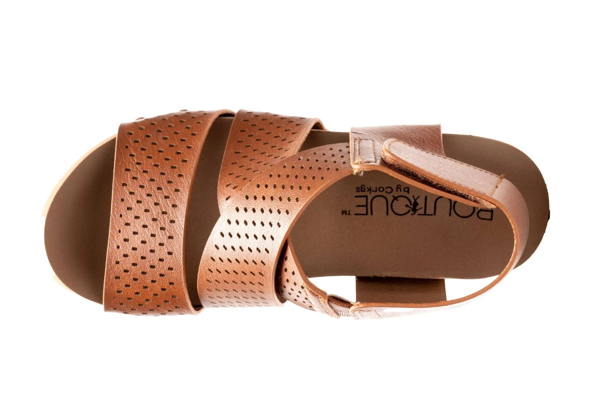 Cognac Wide Strap Wedge Sandal