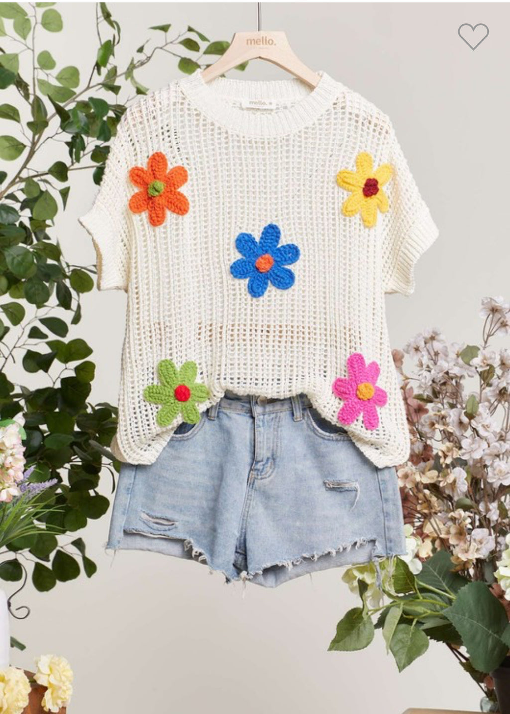 **Pre- Order**Flower Power Short Sleeve Knit Sweater