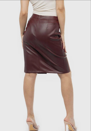 Viv Vegan Leather Pencil Skirt - Garnet