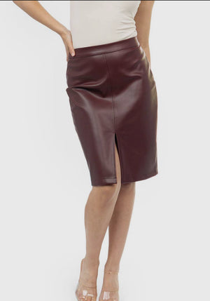 Viv Vegan Leather Pencil Skirt - Garnet