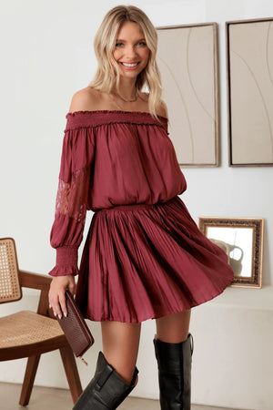 Bella Burgundy Off The Shoulder Mini Dress