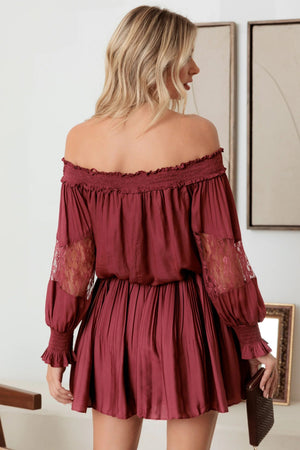 Bella Burgundy Off The Shoulder Mini Dress