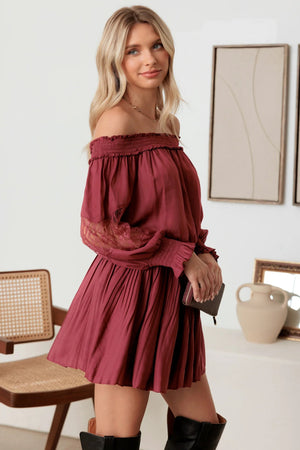 Bella Burgundy Off The Shoulder Mini Dress