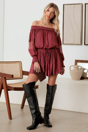 Bella Burgundy Off The Shoulder Mini Dress