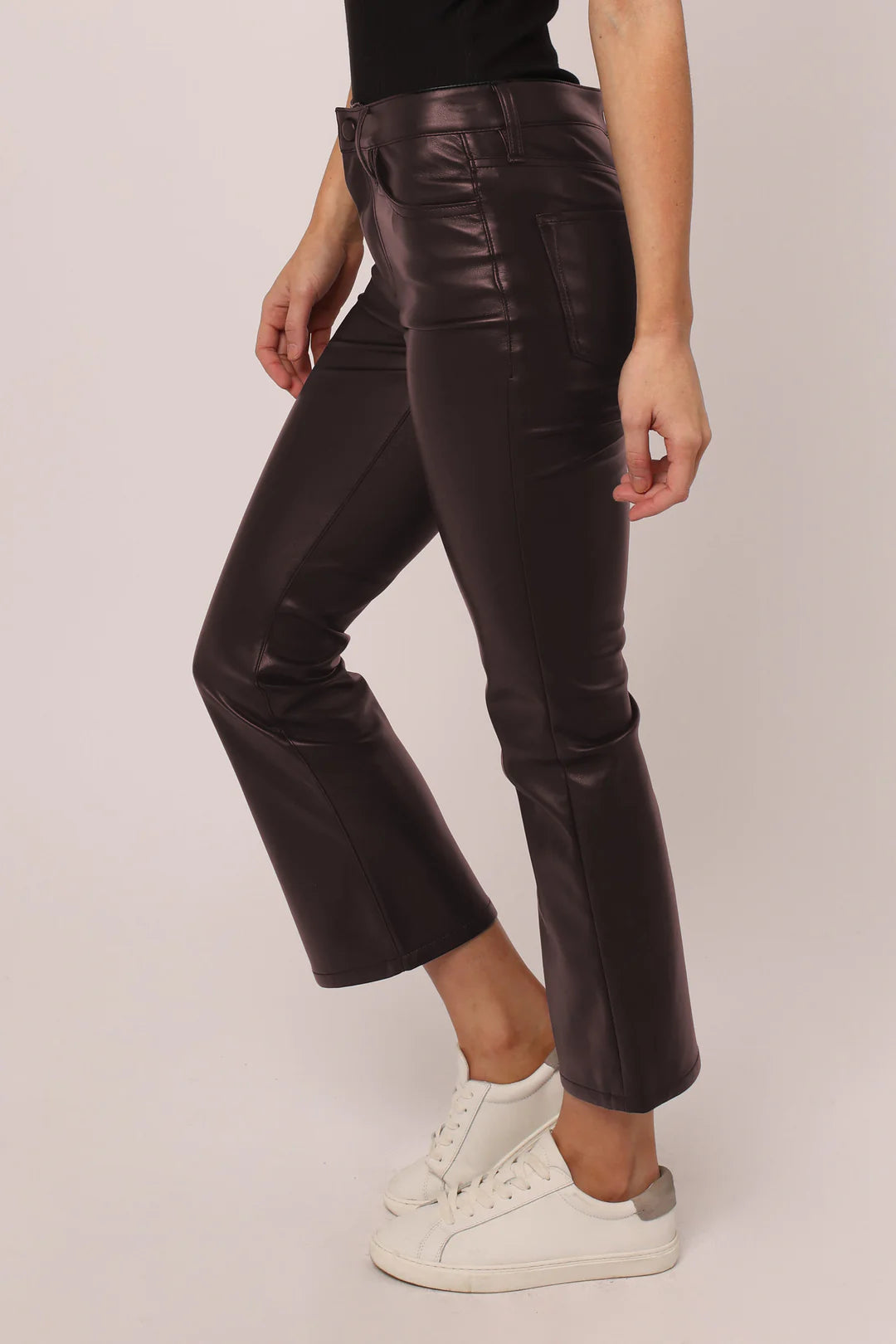 Jeanette Vegan Leather Cropped Pant - Coffee