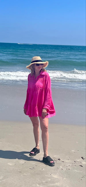 Radiant Rays Fuchsia Button Up Beach Shirt