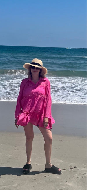 Radiant Rays Fuchsia Button Up Beach Shirt