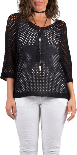 Sandy Star Mesh Sweater - Black