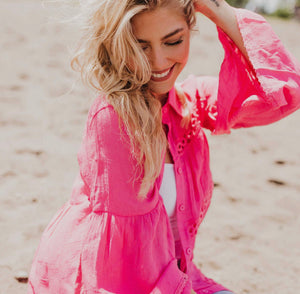 Radiant Rays Fuchsia Button Up Beach Shirt