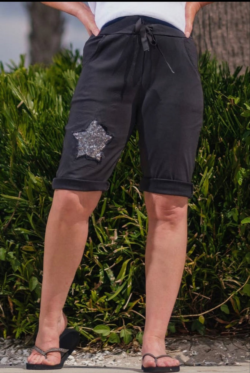 Kayla Star Short Charcoal Fashion Gem Apparel