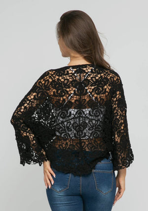 Black Floral Crochet Cardigan