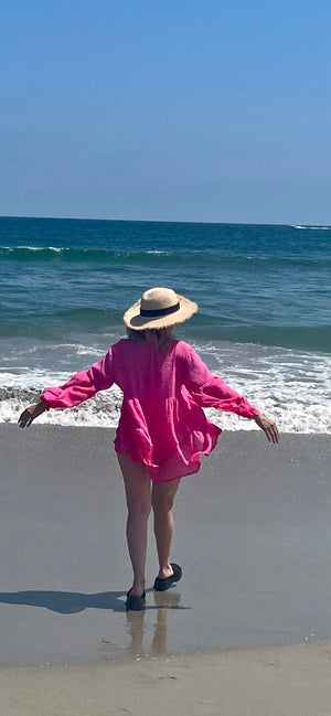 Radiant Rays Fuchsia Button Up Beach Shirt