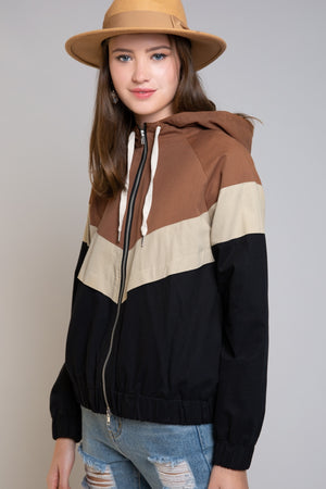 Color Block Rain Or Shine Jacket with Hood
