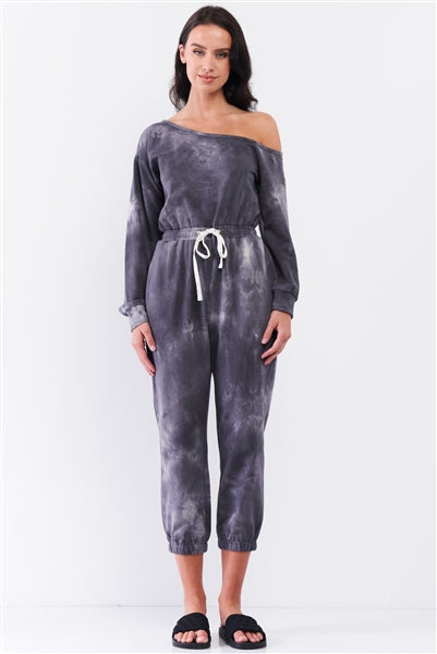 Grey Tie Dye Off The Shoulder Jumpsuit Fashion Gem Apparel