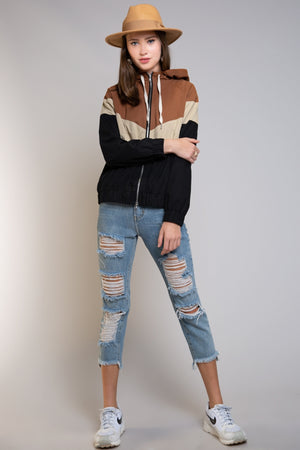 Color Block Rain Or Shine Jacket with Hood