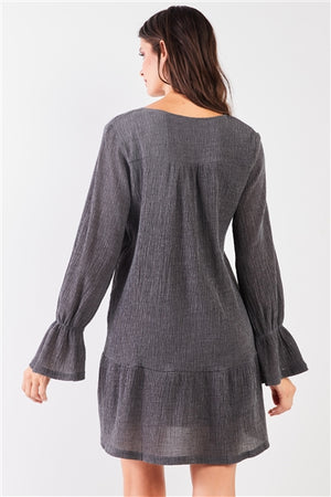 Boho V-Neck Charcoal Mini Dress