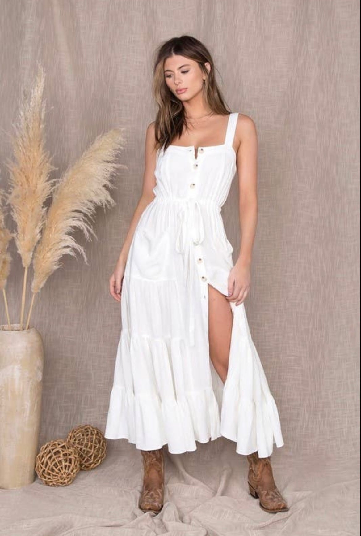 Linen Button Down Tiered Maxi Dress – Fashion Gem Apparel