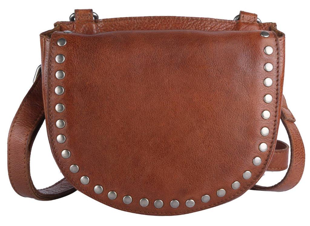 Leather Studded Small Saddlebag Crossbody