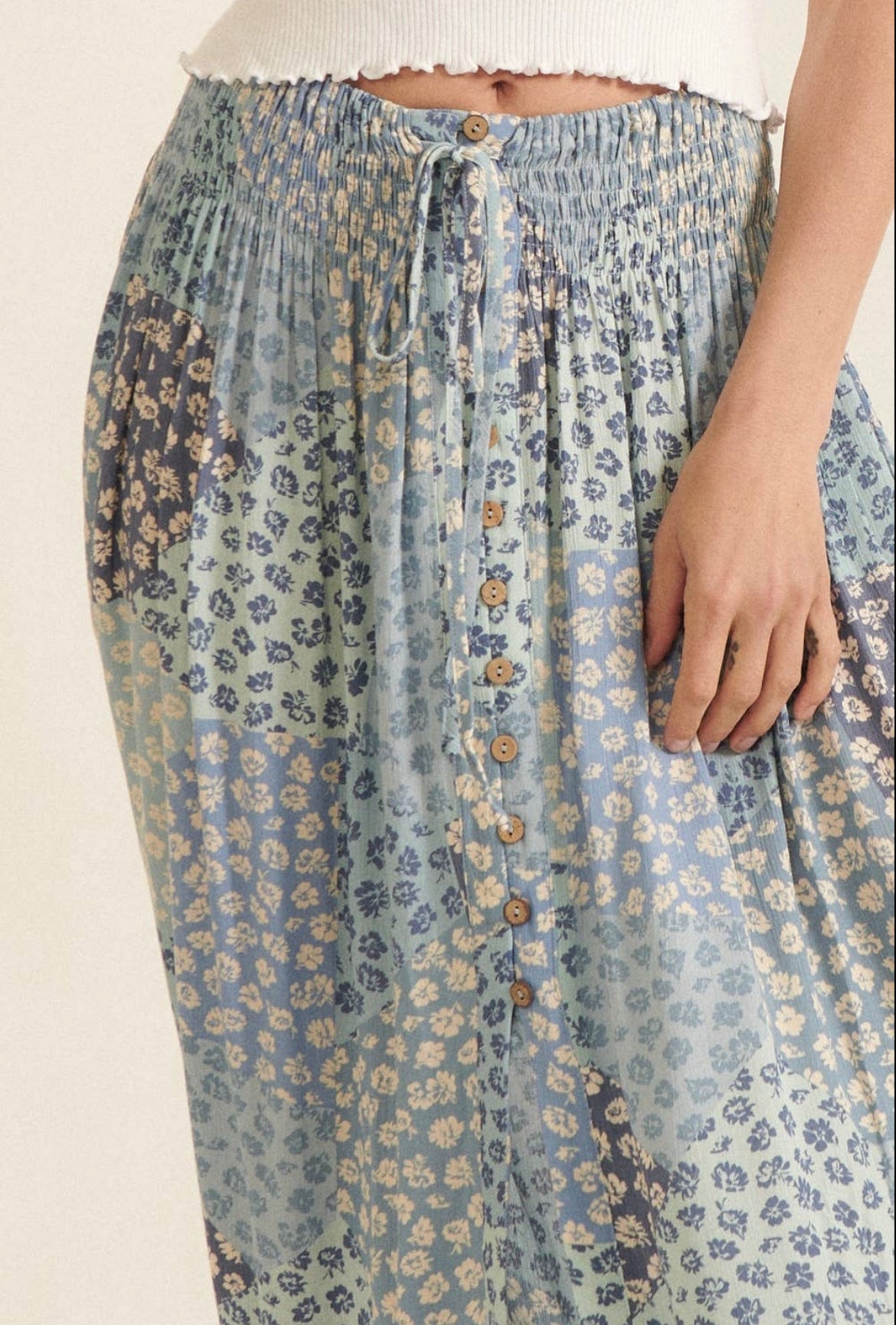Floral Patch Print Maxi Skirt