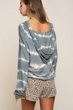 Taupe Tie Dye Stripe Hooded Top